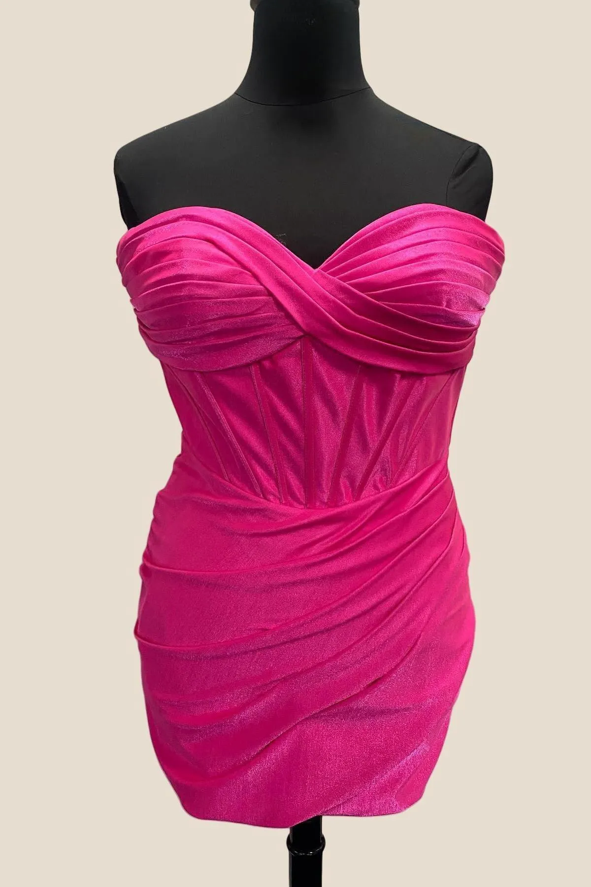 Sweetheart Hot Pink Ruched Bodycon Short Dress