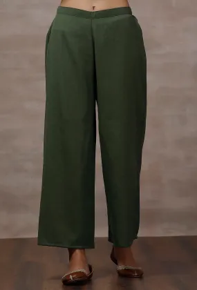 Tahira Sap Green Straight Woollen Pants