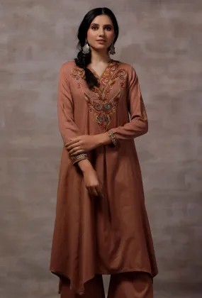 Tara Taupe Asymmetrical Woollen Kurta