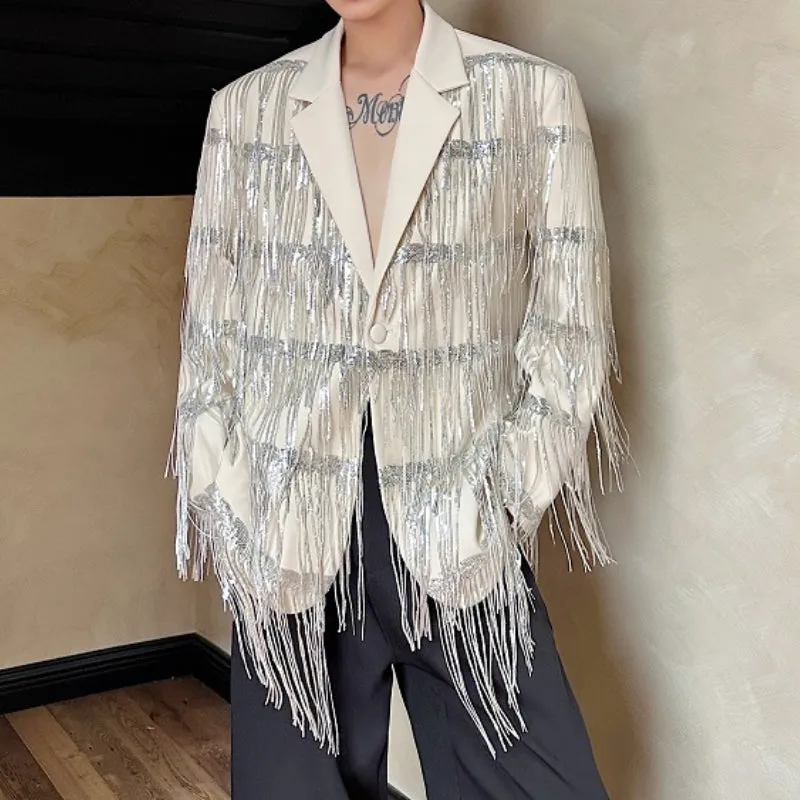 Tassel Sequin Double-Layer Mesh Stage Party Blazer