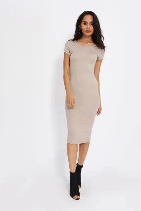 Taupe Scoop Back Midi Dress