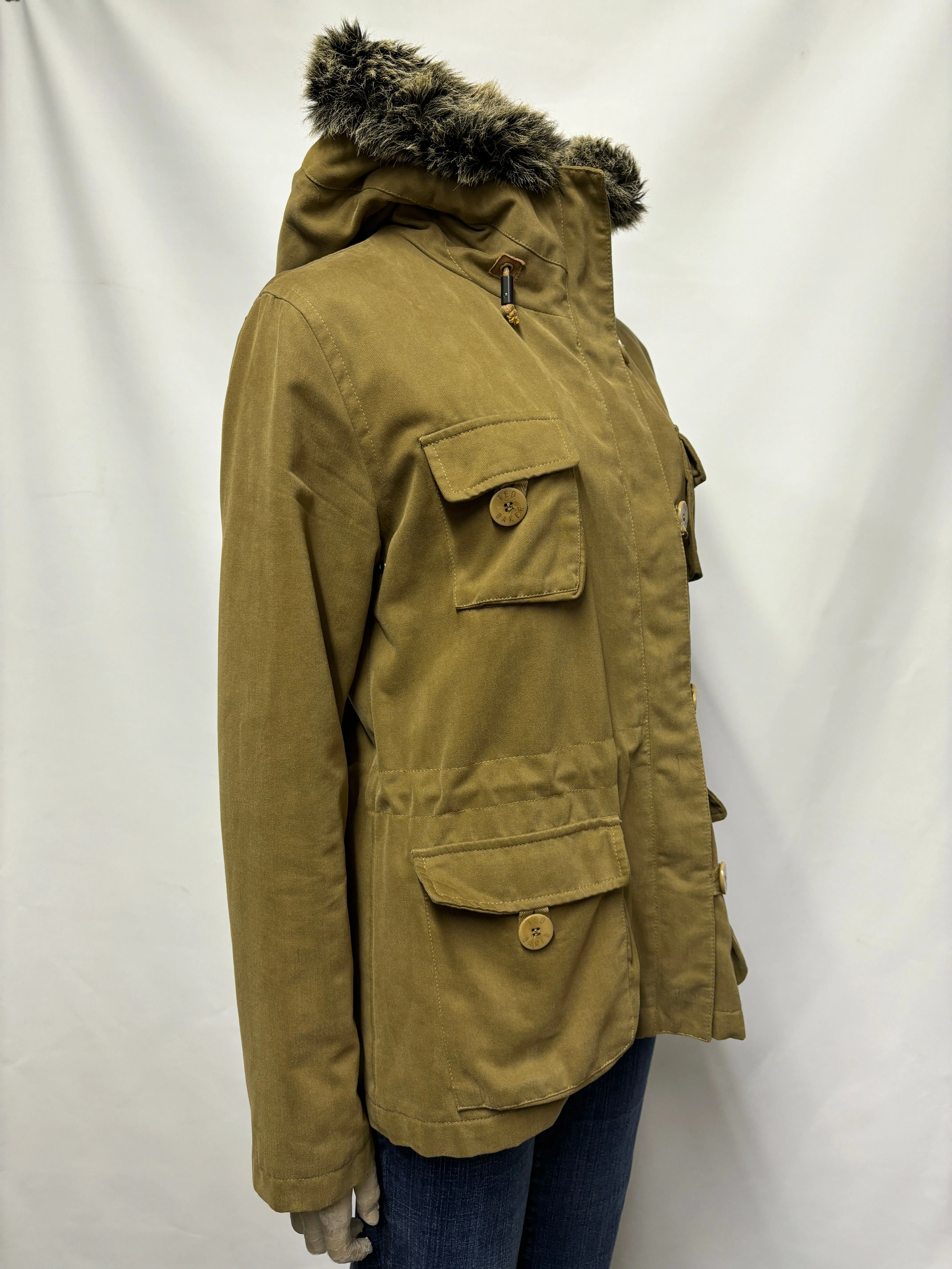 Ted Baker Khaki Padded Cotton Parker Coat Small