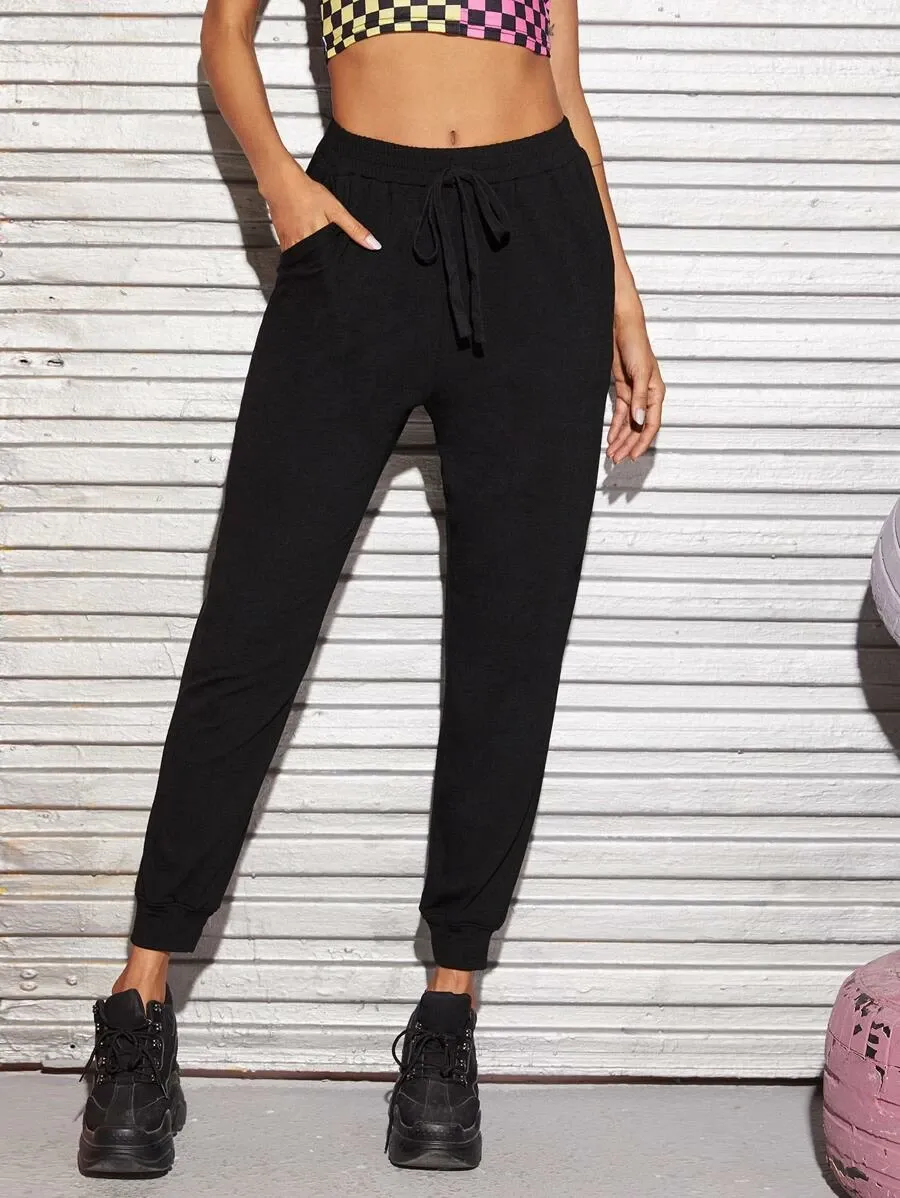 Tie Waist Slant Pocket Sweatpants