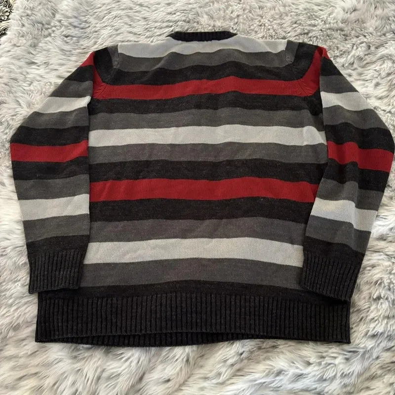 Toleet-Aesthetic Long Sleeve Pullovers Tops Y2k Grunge Striped Knitted Sweater Cottage Women Autumn Vintage Loose Fit Baggy Knitwear