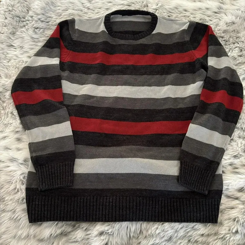 Toleet-Aesthetic Long Sleeve Pullovers Tops Y2k Grunge Striped Knitted Sweater Cottage Women Autumn Vintage Loose Fit Baggy Knitwear