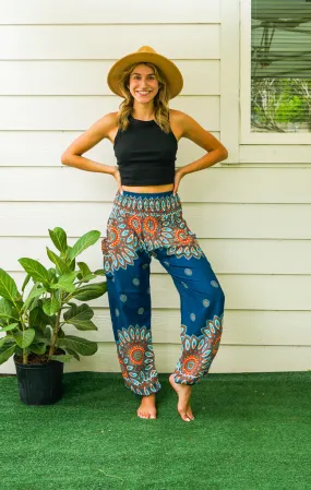 Turquoise Floral Mandala Harem Pants