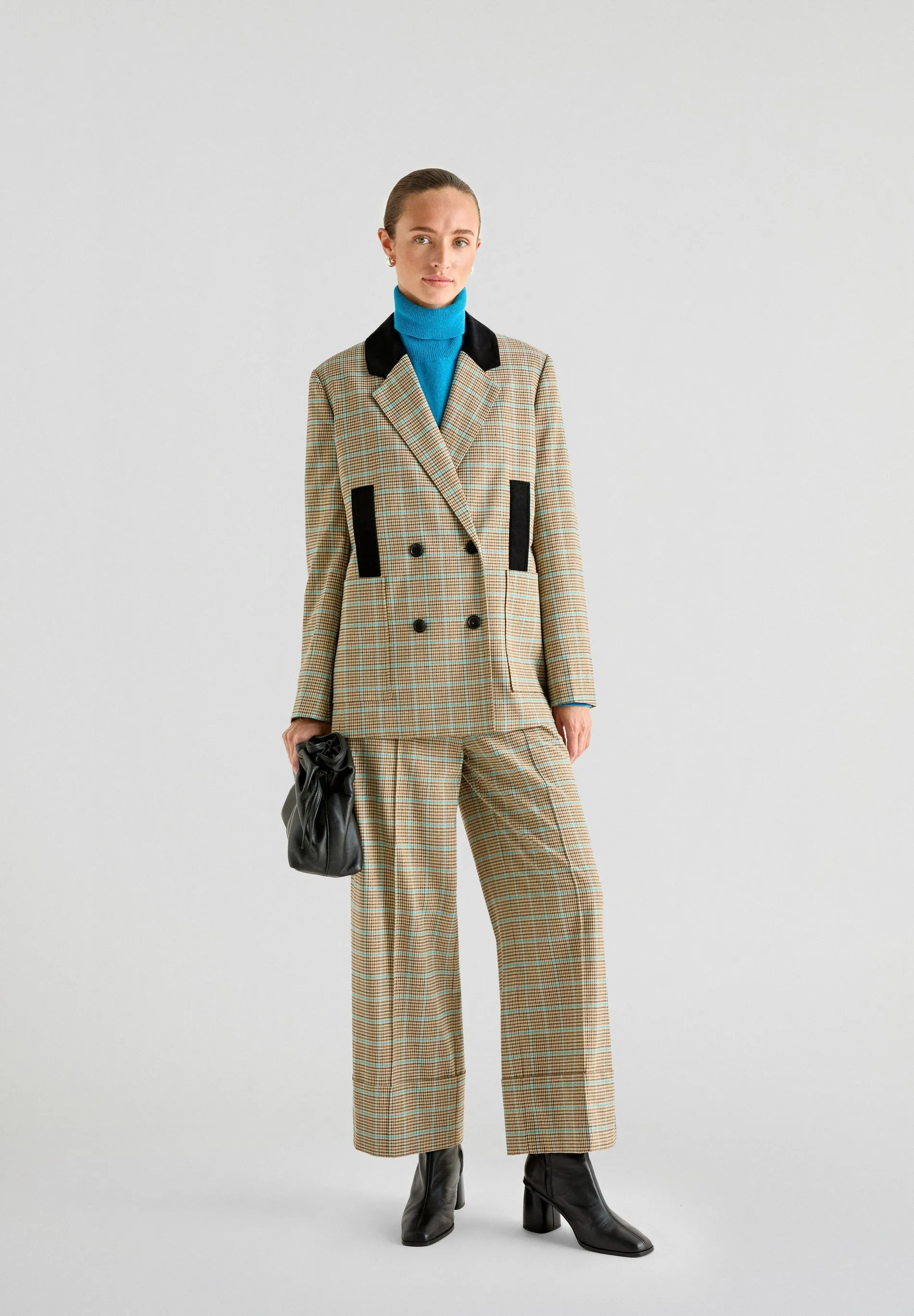 TURQUOISE LUREX CHECK BLAZER