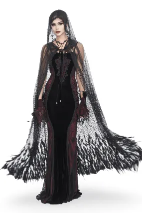 US SALE of Glamorous Black Sequin Feather Cape With Hood