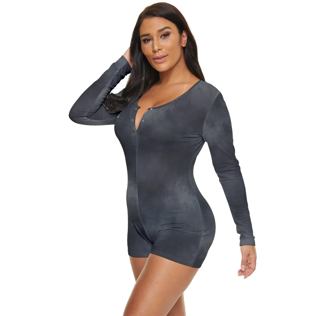 Vampire Art Grunge Charcoal Grey Clouds Long Sleeve Boyleg Swimsuit