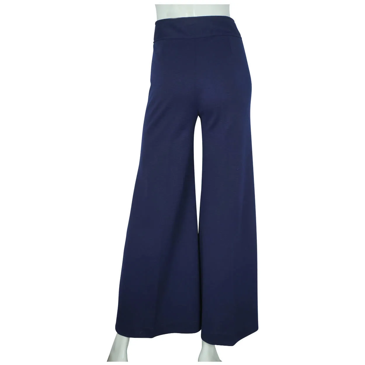 Vintage 1960s Wide Leg Pants Flared Bell Bottom Blue Polyester Ladies Size M