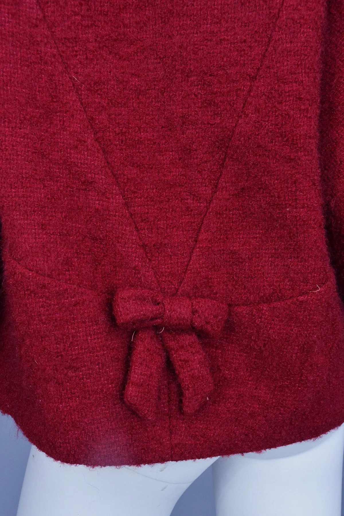 Vintage 60s Silver Tipped Fox Fur Trim Cranberry Red Boucle Jacket