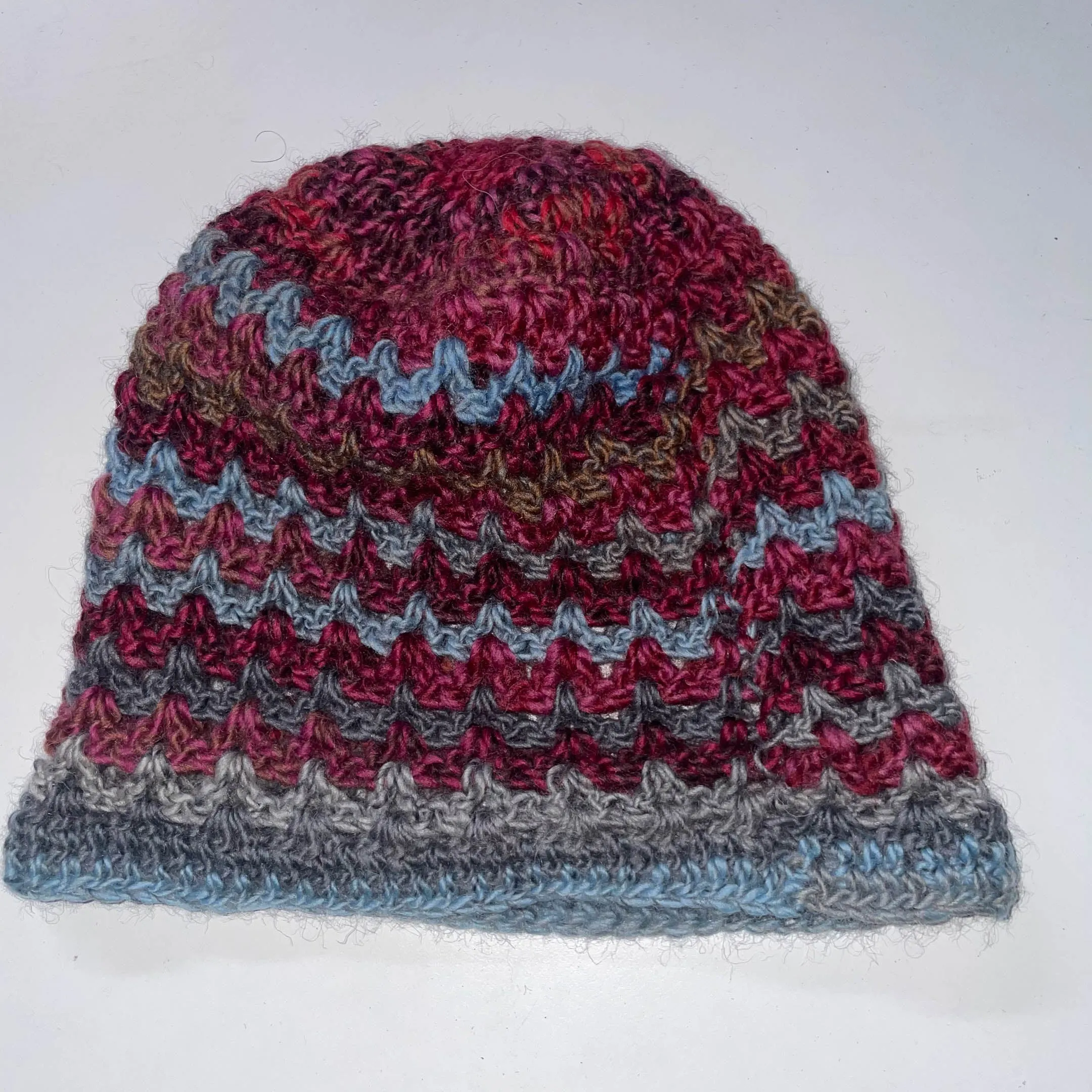 Vintage crochet zizzag multi stripe reversible beanie hat