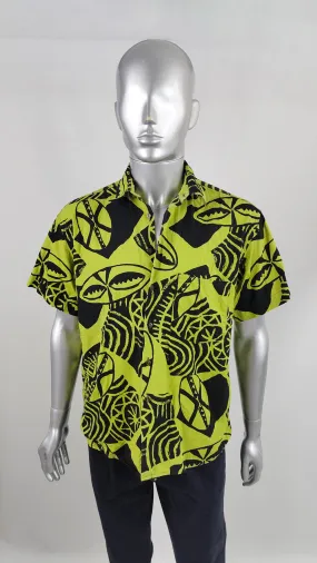 Vintage Daniel & Ste of Florence Mens Lime Green and Black Shirt, 1980s