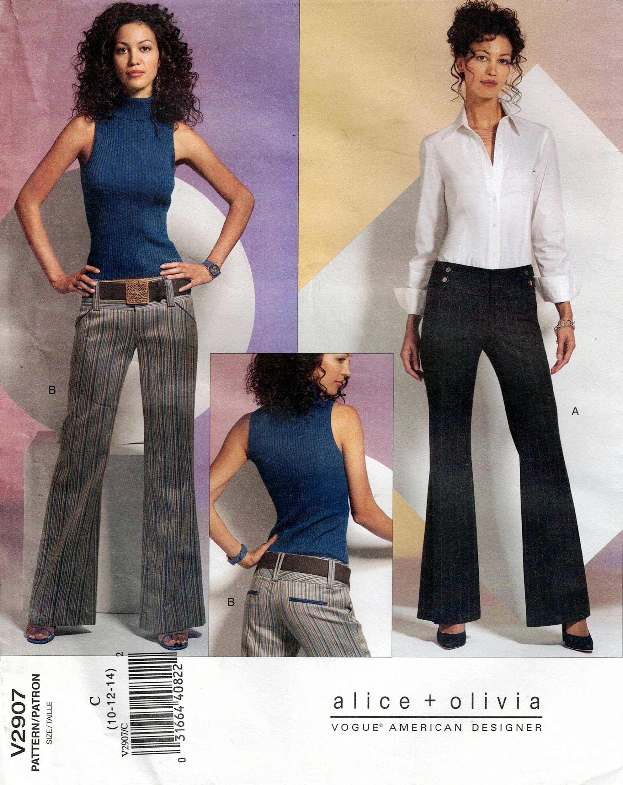 Vogue American Designer V2907 ALICE   OLIVIA Womens Low Rise Hipster Flared Pants Out Of Print Sewing Pattern Size 10 - 14 UNCUT Factory Folded