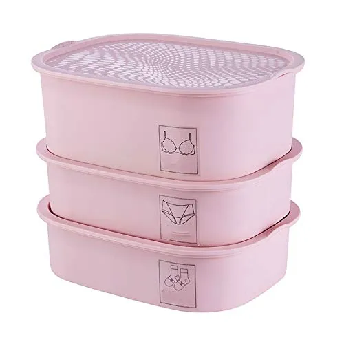 Wagsuyun Plastic Storage Box Closet Underwear Organizer Drawer Divider 3 Pcs (Color : Pink)