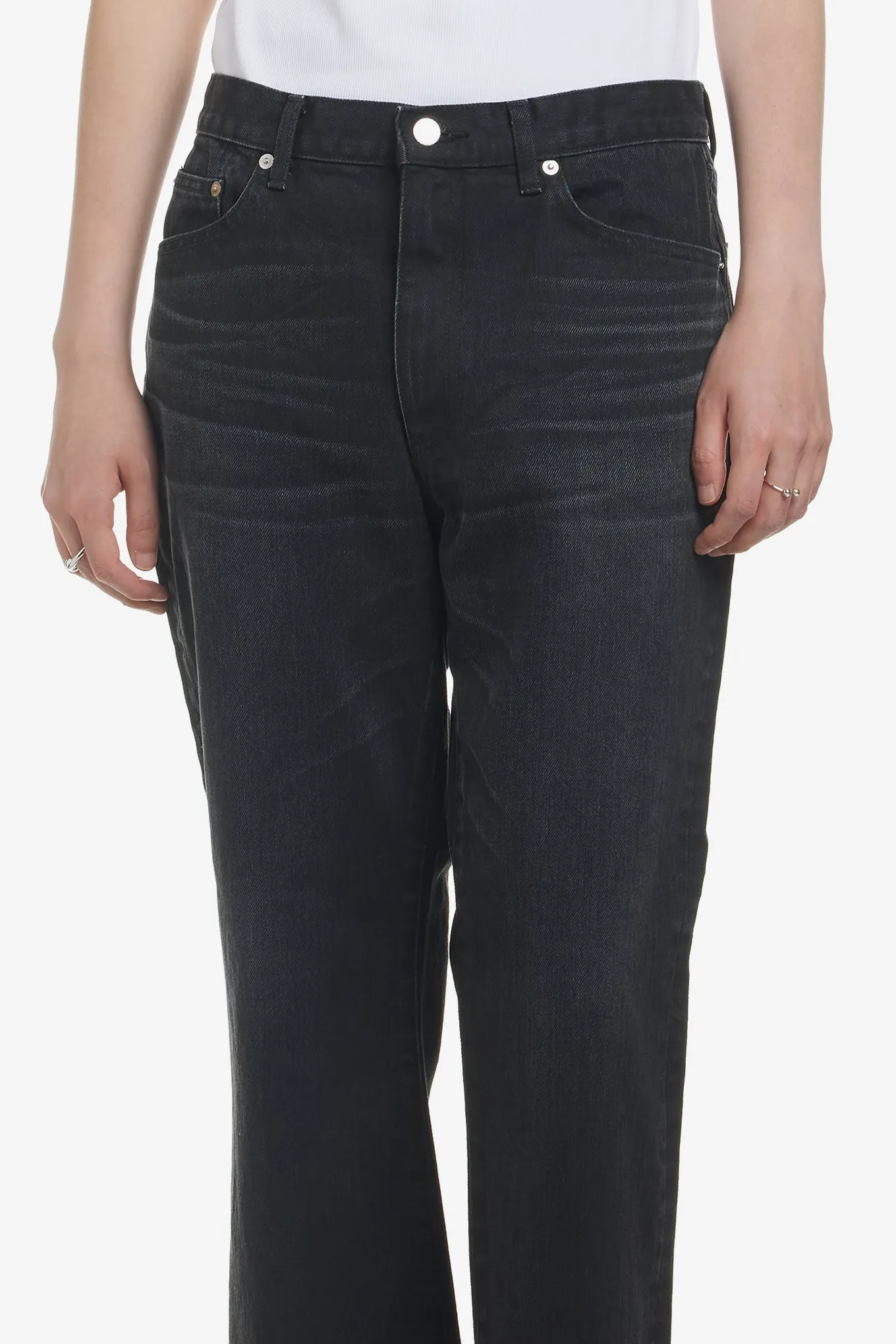 WASHED DENIM FLARED PANTS