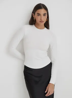 White Long Sleeve Jersey Top- Hailee