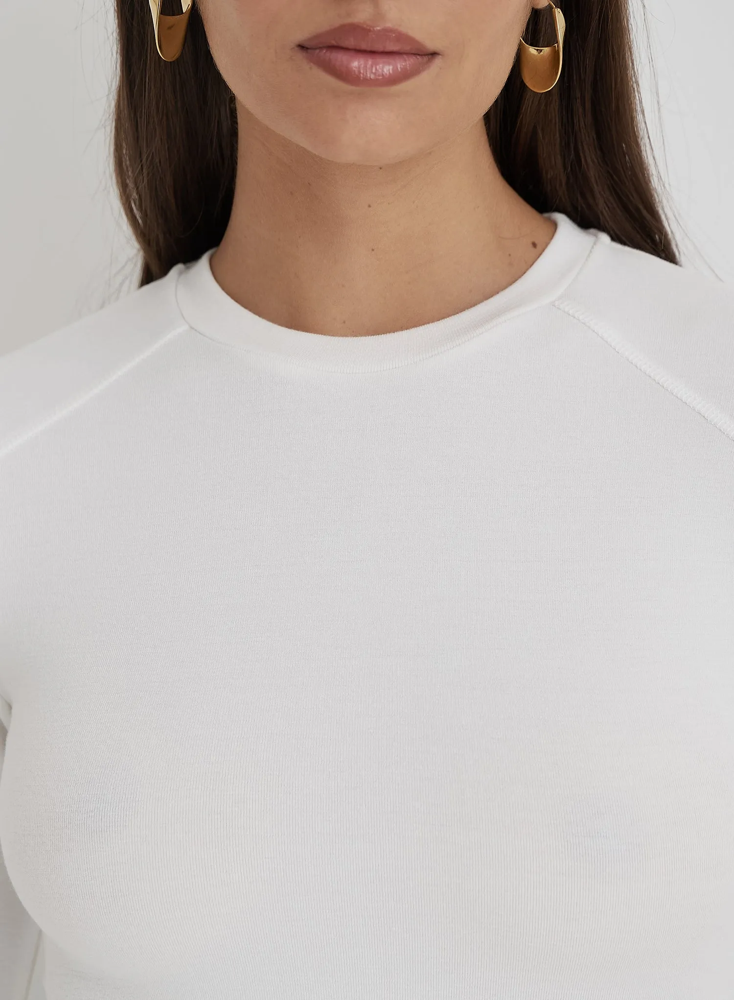 White Long Sleeve Jersey Top- Hailee