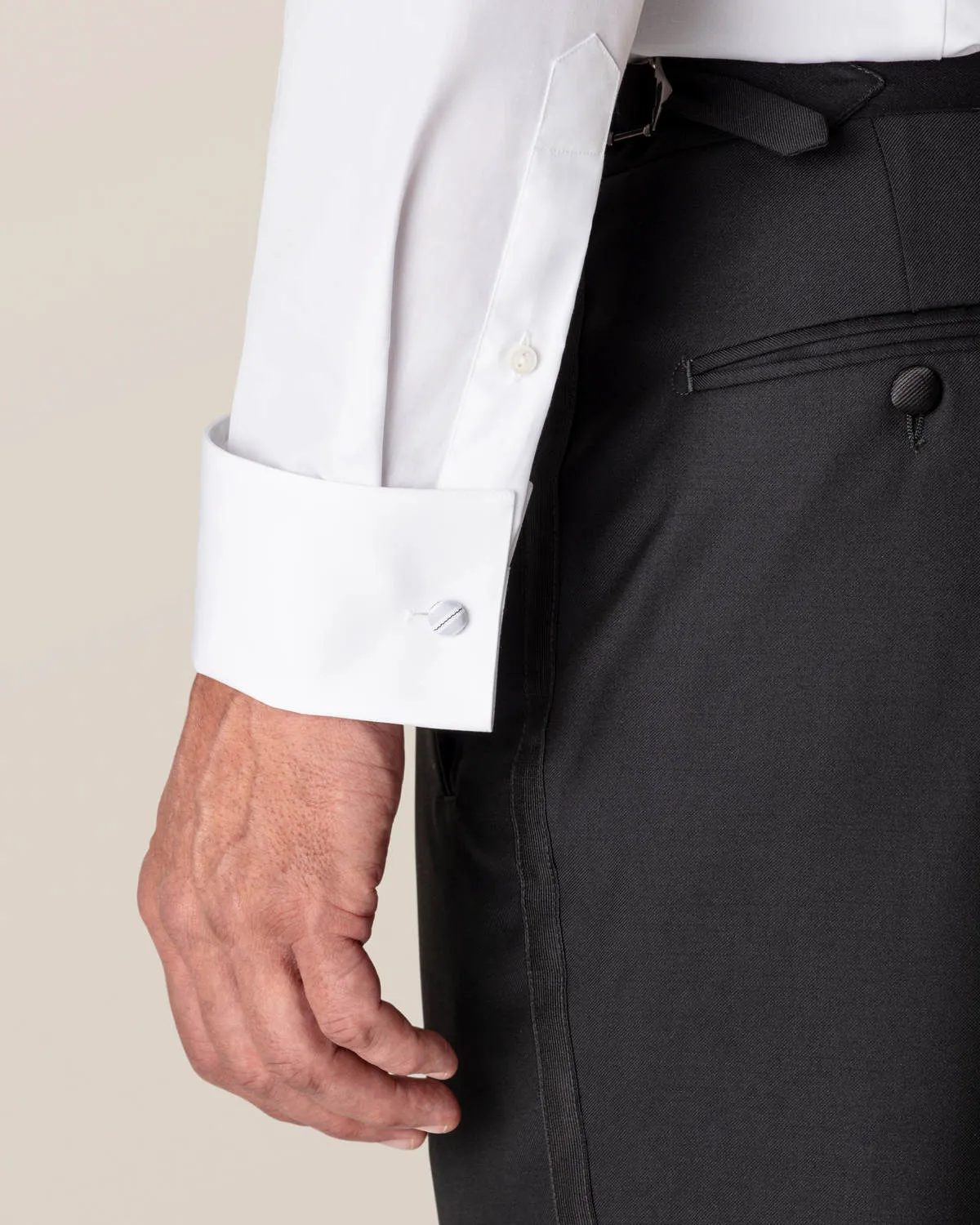 White Plissé Tuxedo Shirt- Contemporary Fit