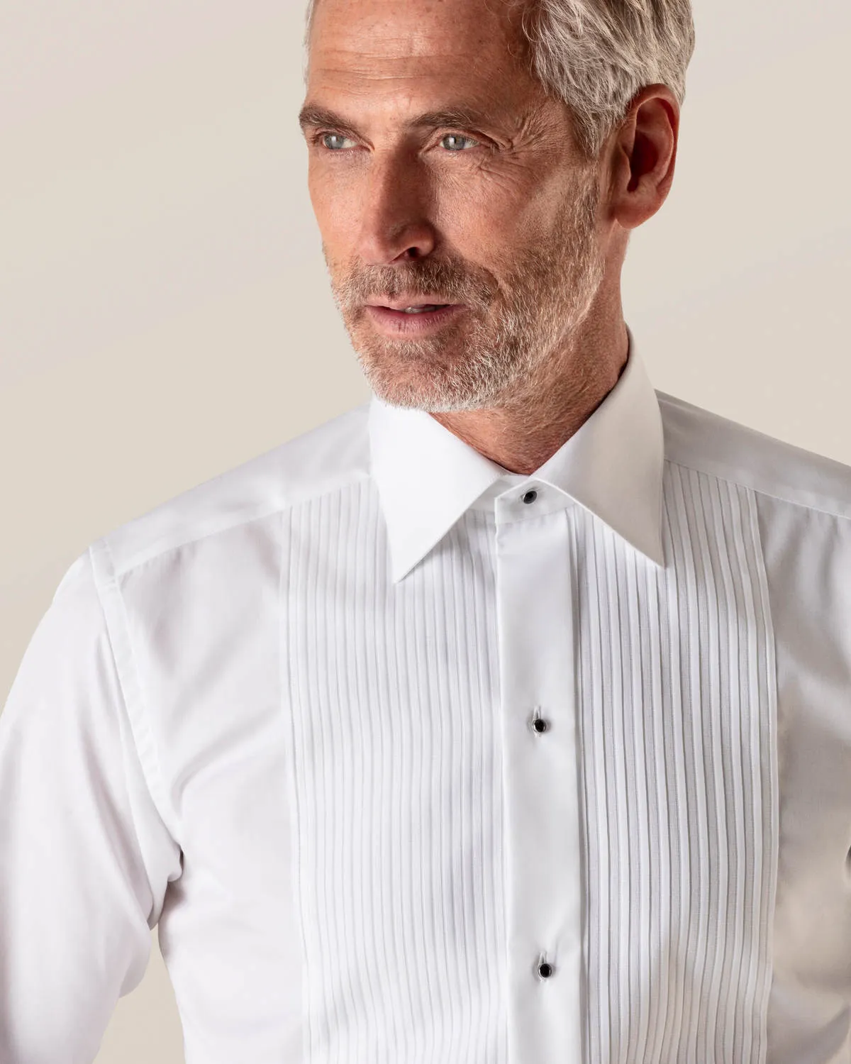 White Plissé Tuxedo Shirt- Contemporary Fit