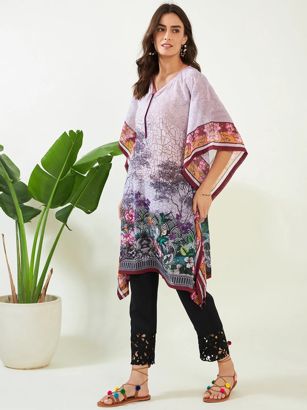 Winter White Whispering Petals Georgette Kaftan