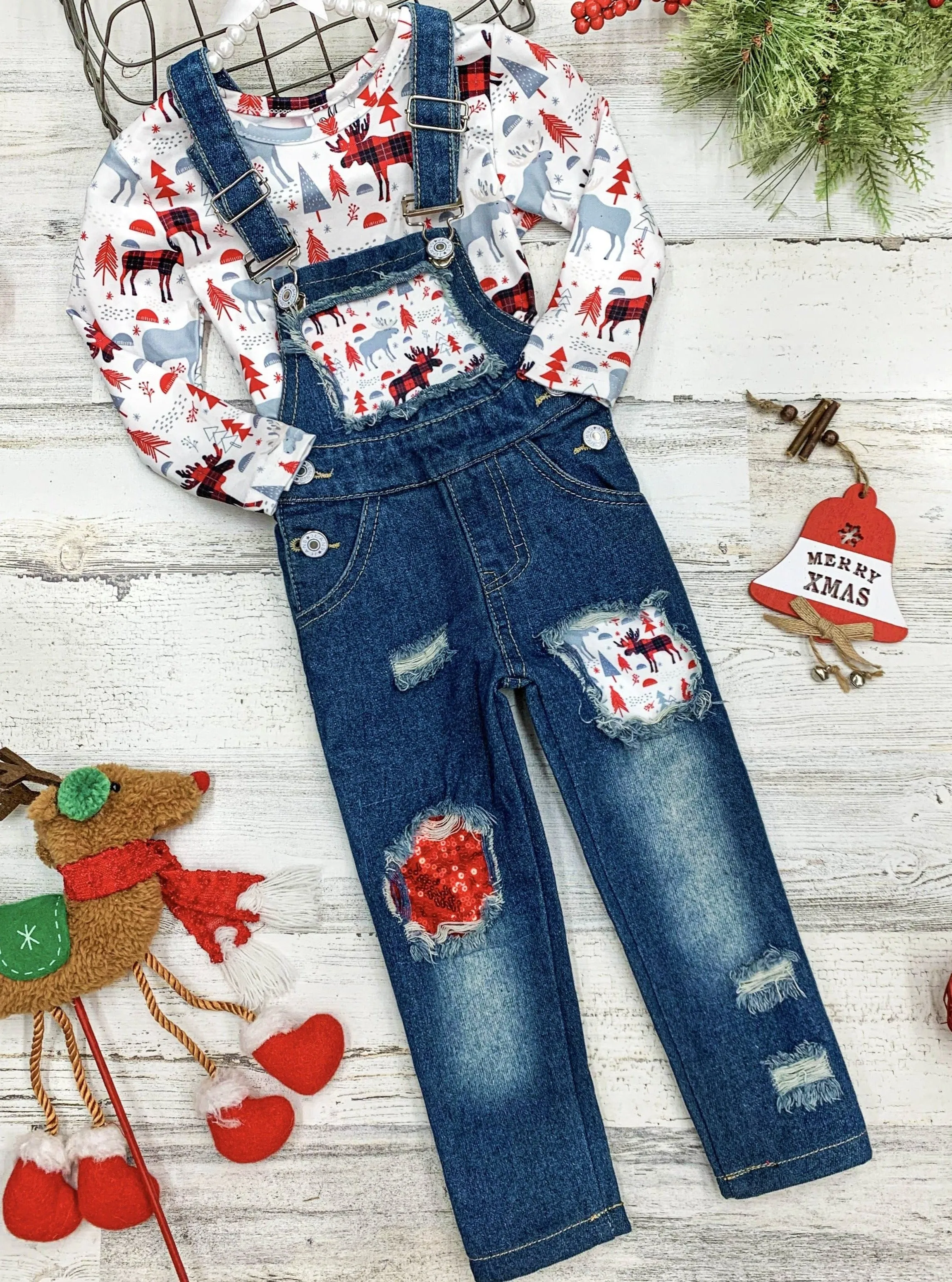 Winter Wonderland Denim Overall Set