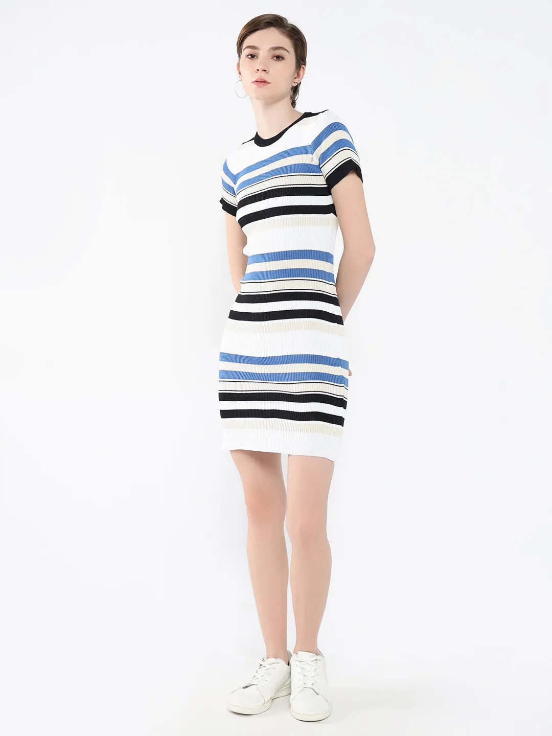 Women Striped OffWhite Bodycon Dress