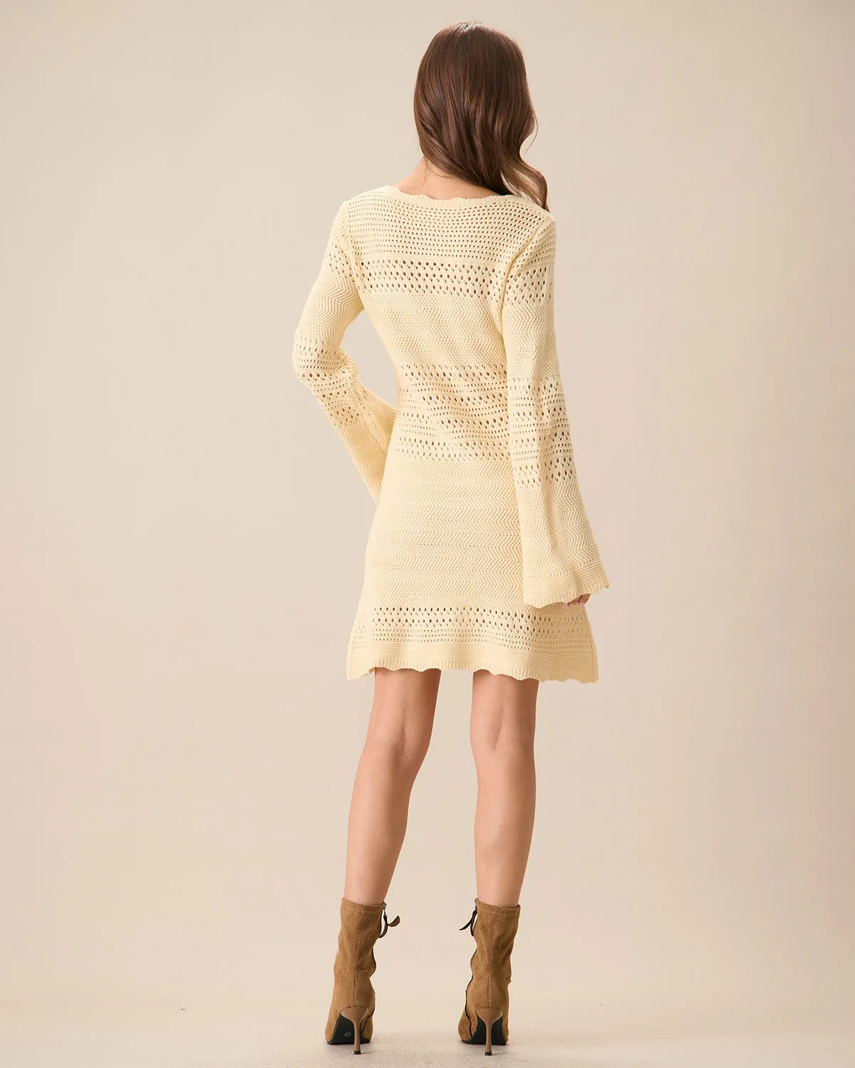 Women's Apricot Cutout Knitted Sweater Dress