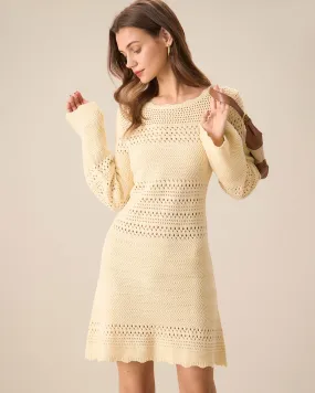 Women's Apricot Cutout Knitted Sweater Dress