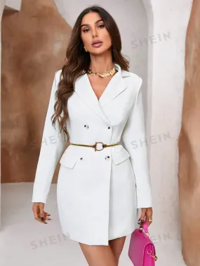 Women's Chic Notched Collar Double Breasted Blazers