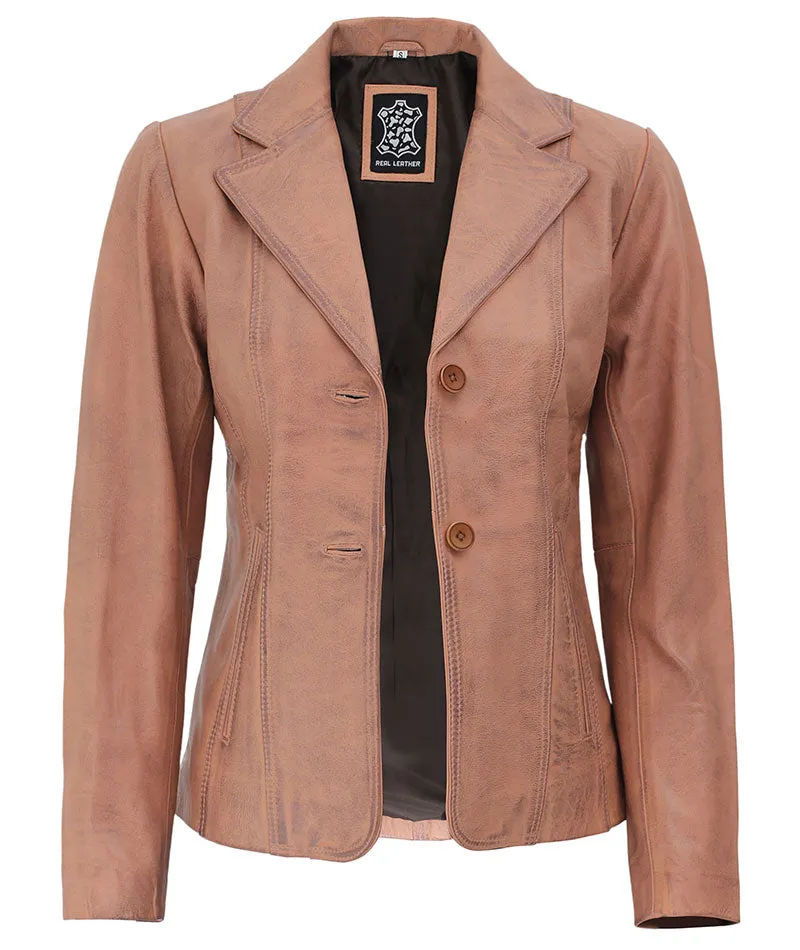 Women's Distressed Leather Blazer