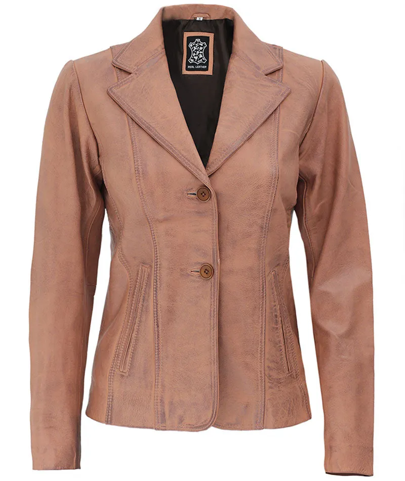 Women's Distressed Leather Blazer