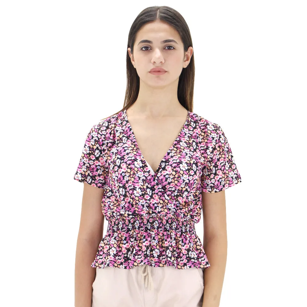 Women's Floral V-Neck Top,Multi