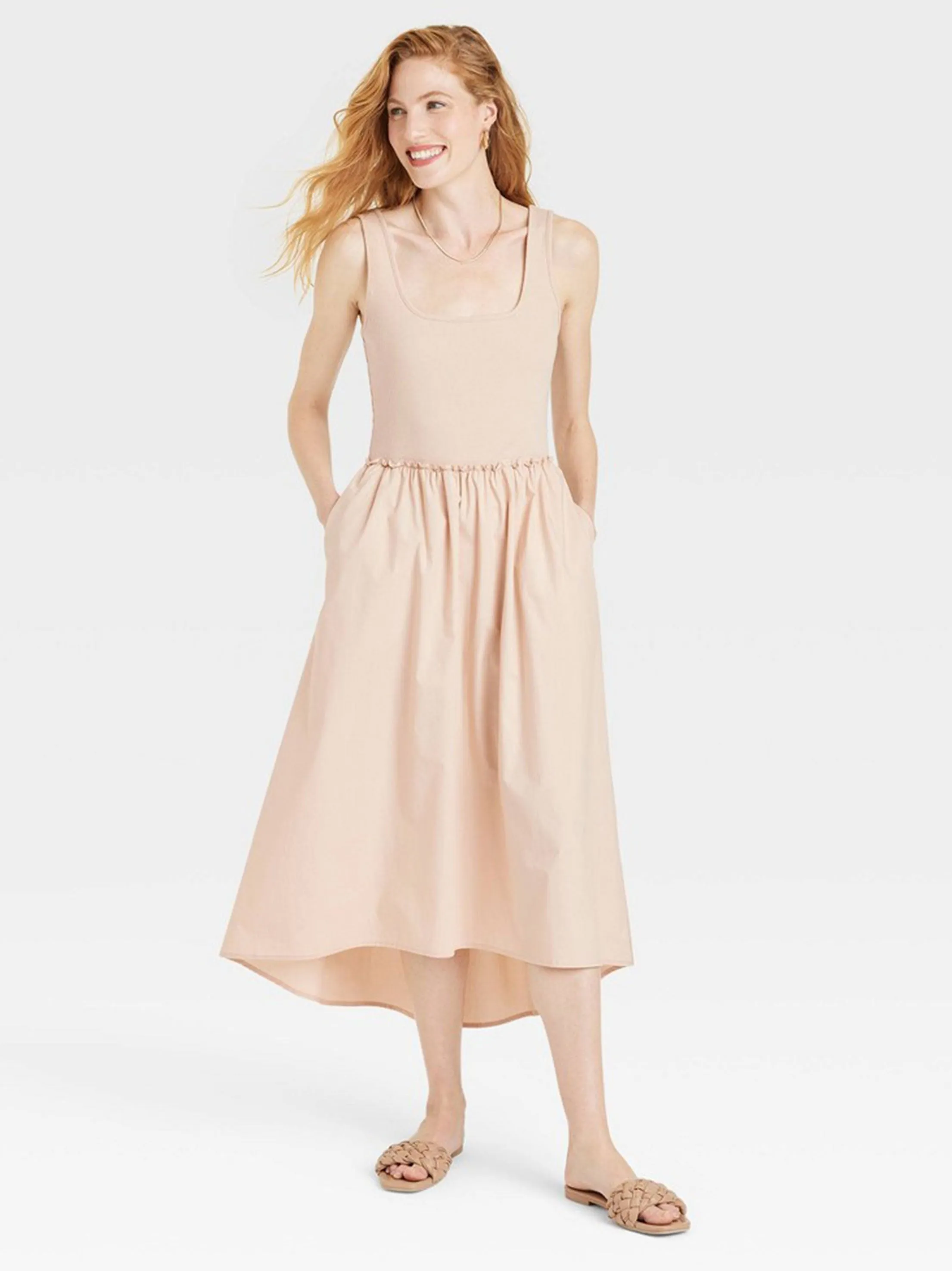 Women's Plain Solid Dress,Beige