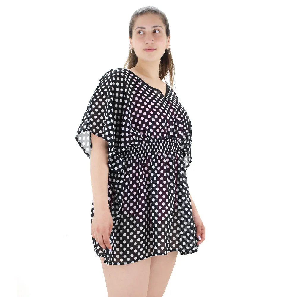 Women's Polka Dots Chiffon Dress,Black/White