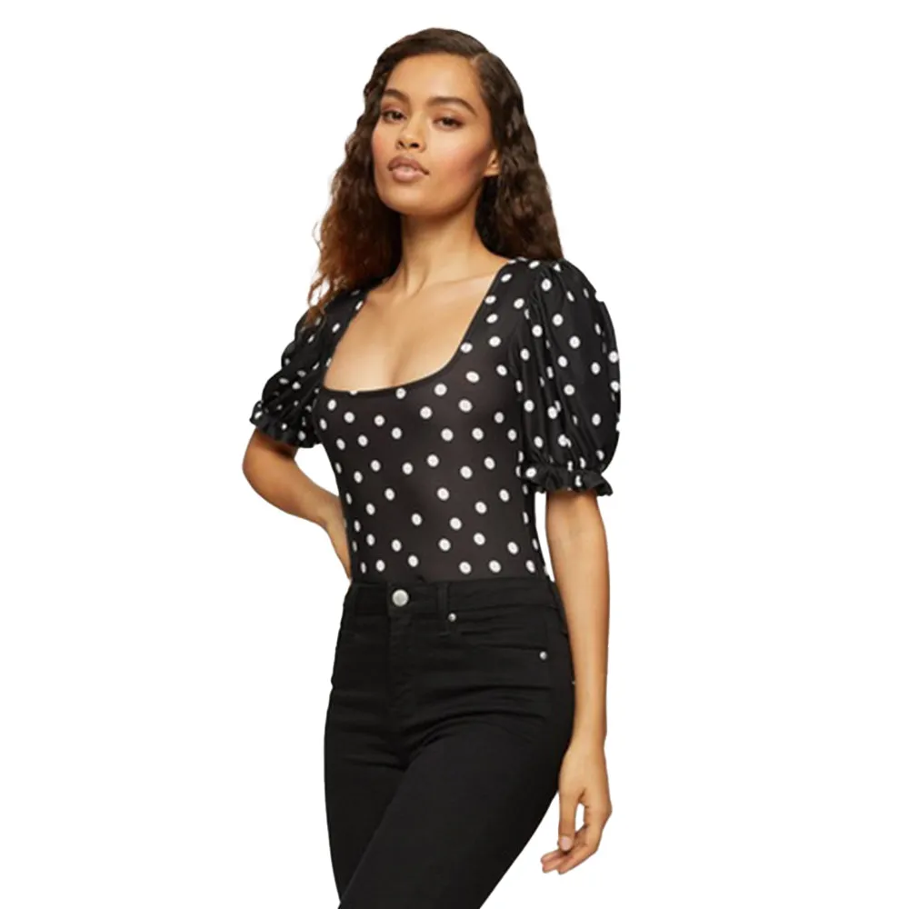 Women's Polkadote Bodysuit,Black