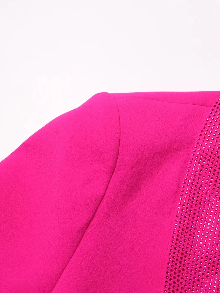 Women's Rhinestone Crackle Fuchsia Blazer