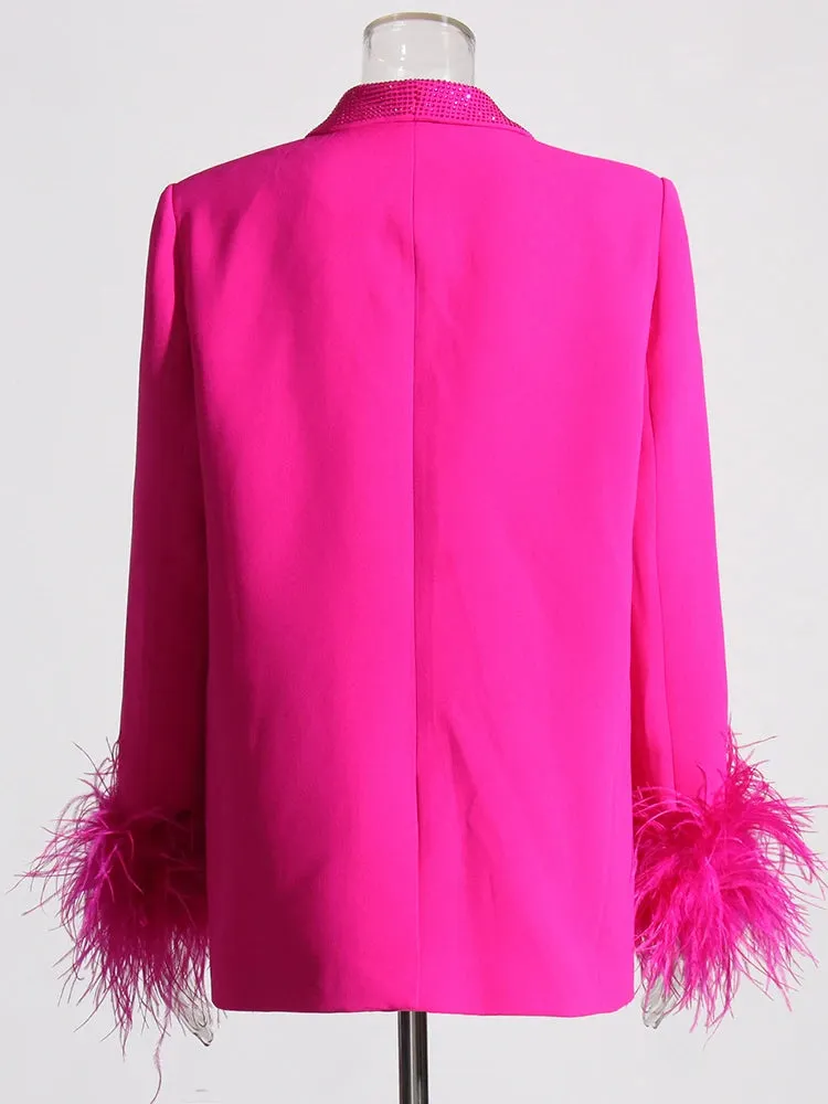 Women's Rhinestone Crackle Fuchsia Blazer