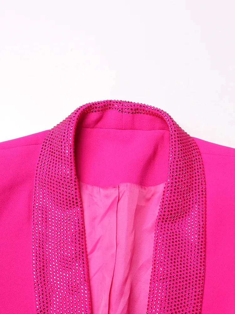 Women's Rhinestone Crackle Fuchsia Blazer