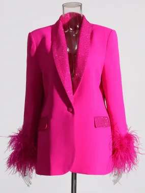 Women's Rhinestone Crackle Fuchsia Blazer