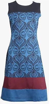 womens-summer-sleeveless-dress-with-damask-pattern-print-and-patch-design