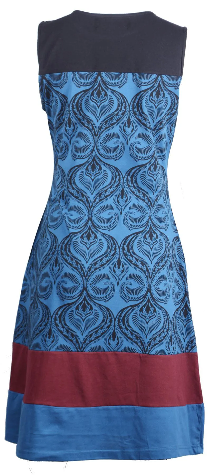 womens-summer-sleeveless-dress-with-damask-pattern-print-and-patch-design