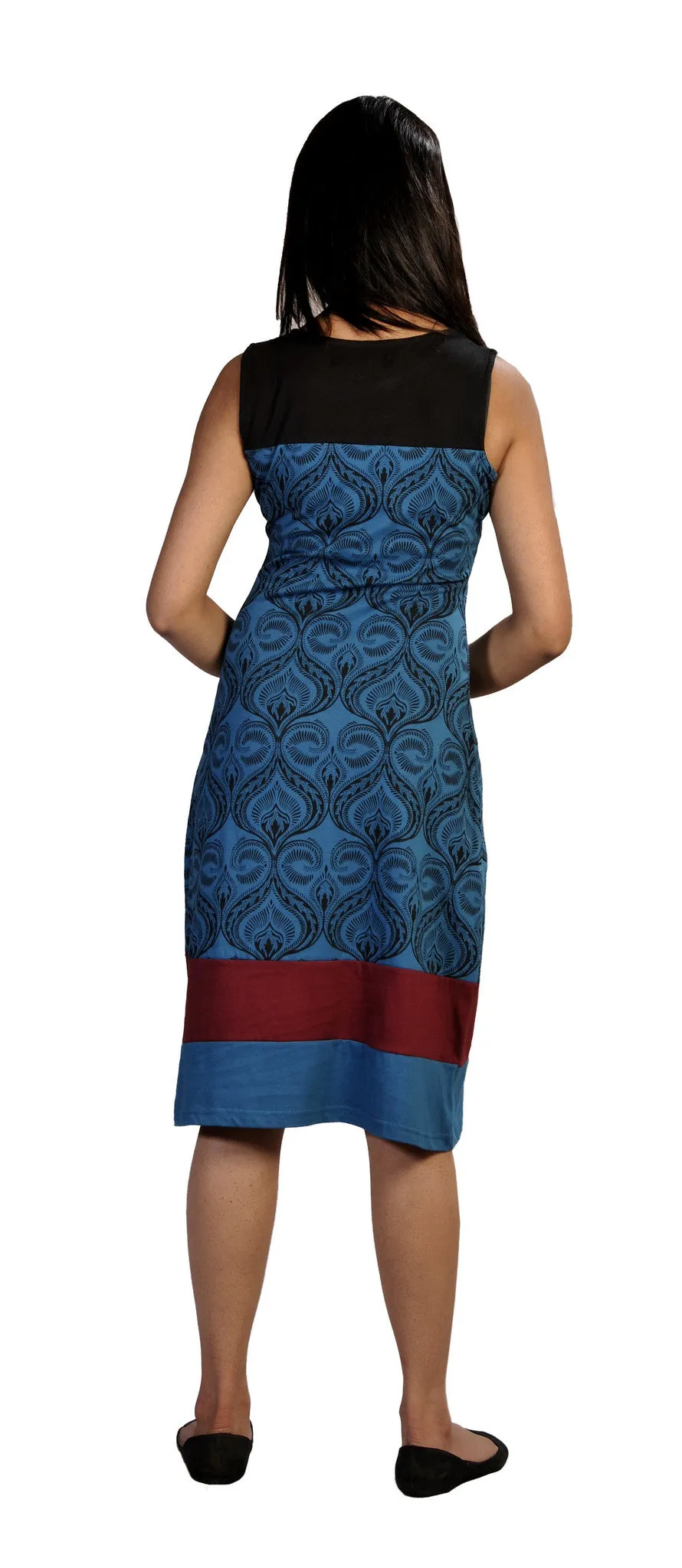 womens-summer-sleeveless-dress-with-damask-pattern-print-and-patch-design