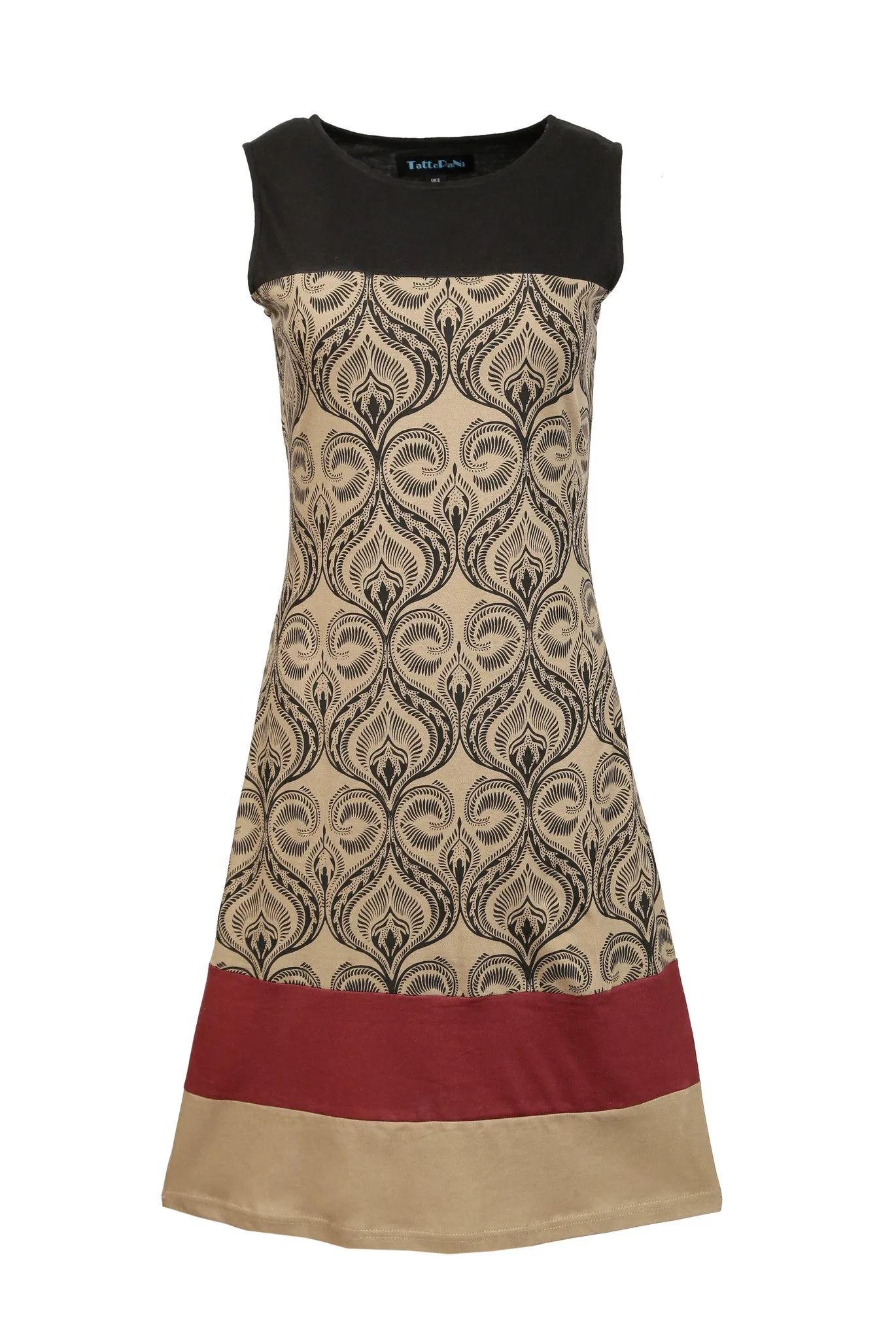 womens-summer-sleeveless-dress-with-damask-pattern-print-and-patch-design