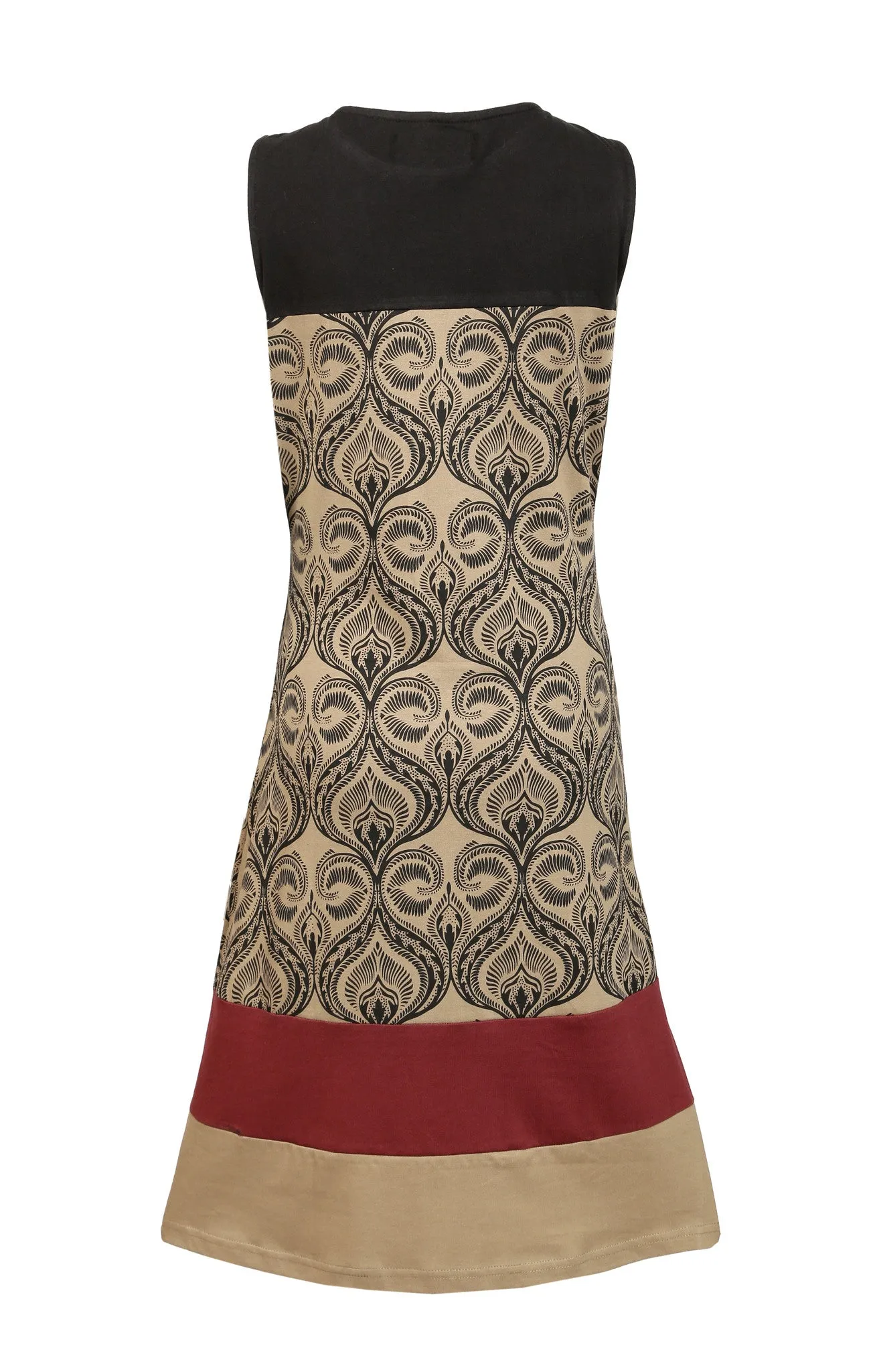 womens-summer-sleeveless-dress-with-damask-pattern-print-and-patch-design