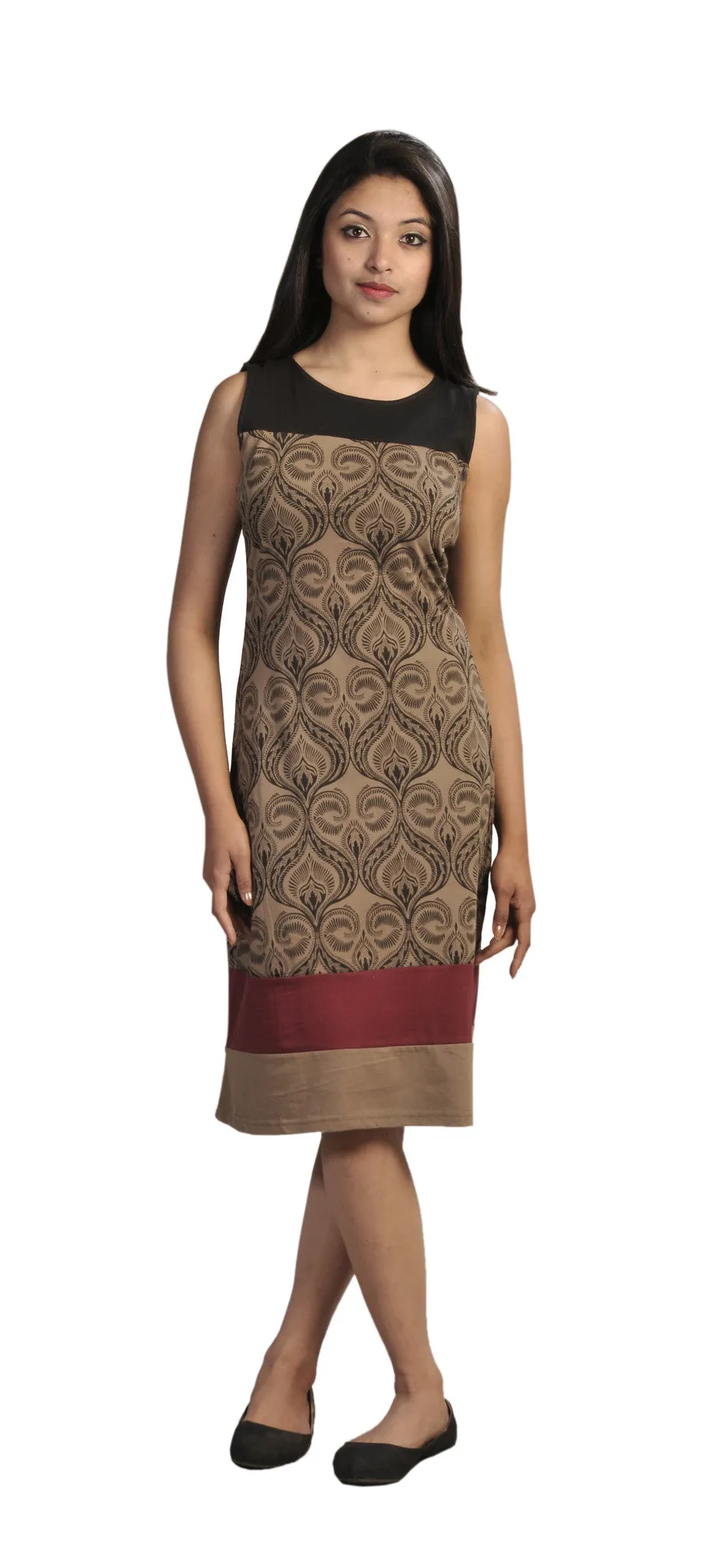 womens-summer-sleeveless-dress-with-damask-pattern-print-and-patch-design