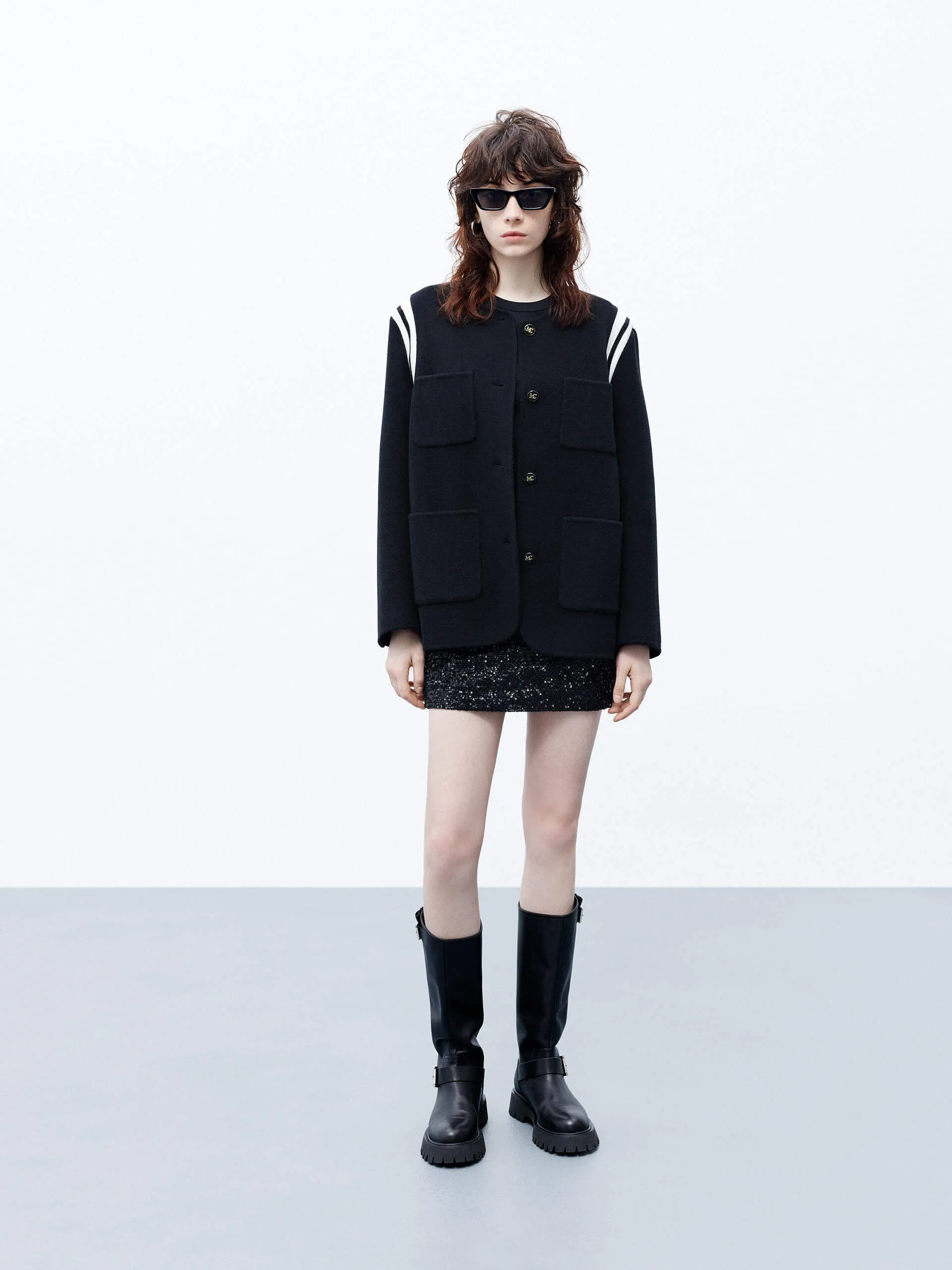 Wool Blend Collarless Coat