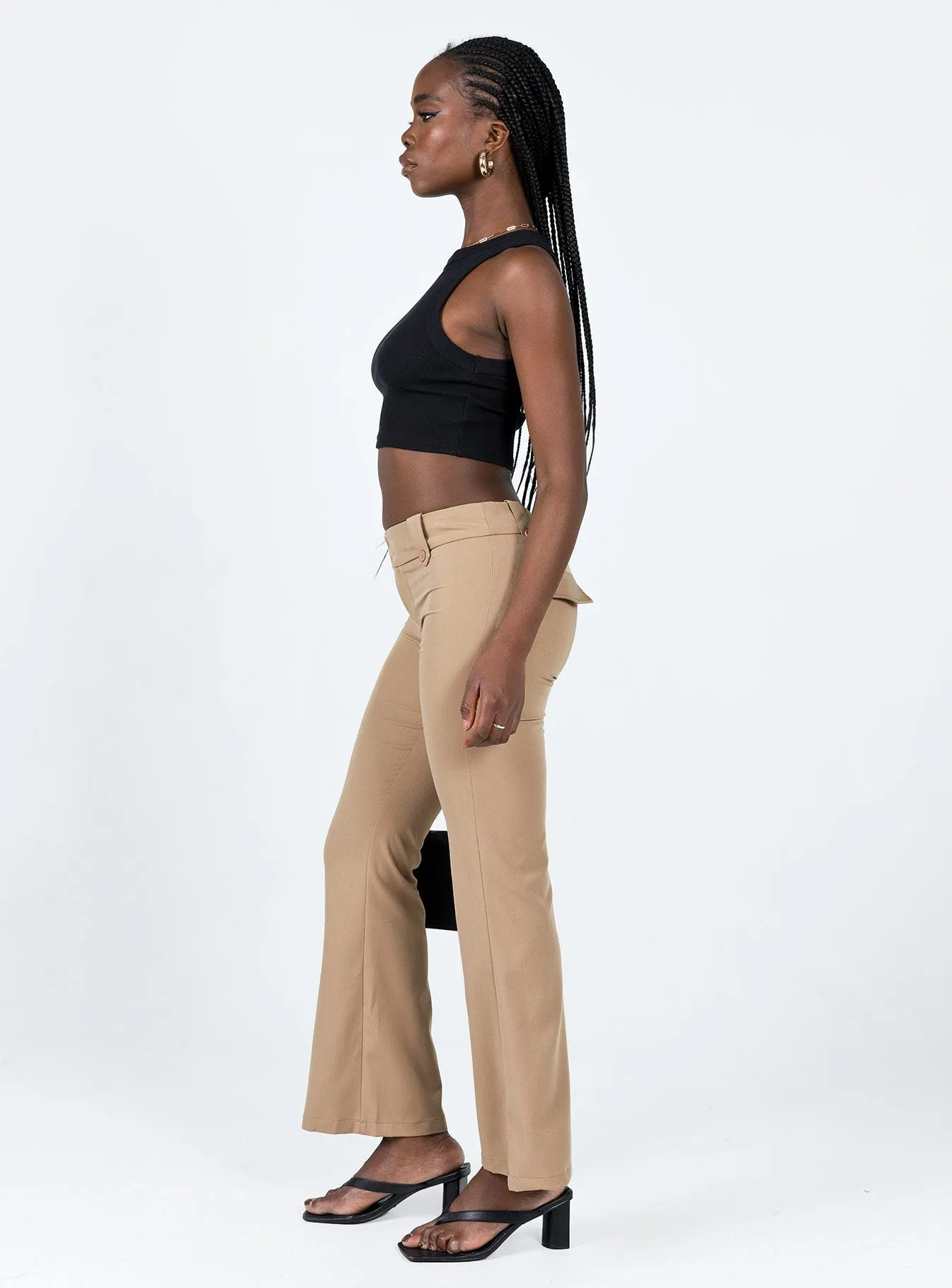 Yianna Low Waist Flare Pant Beige