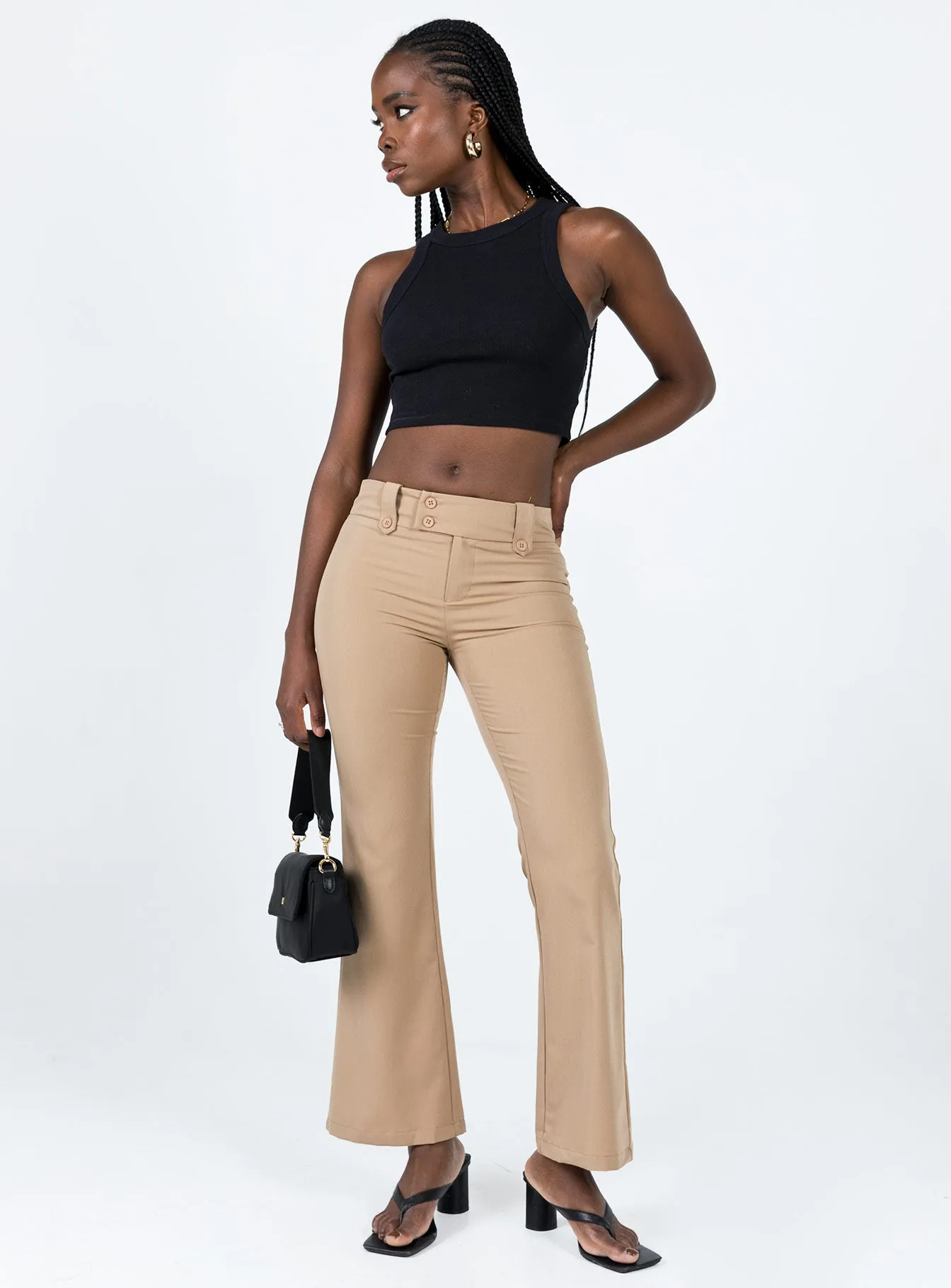 Yianna Low Waist Flare Pant Beige