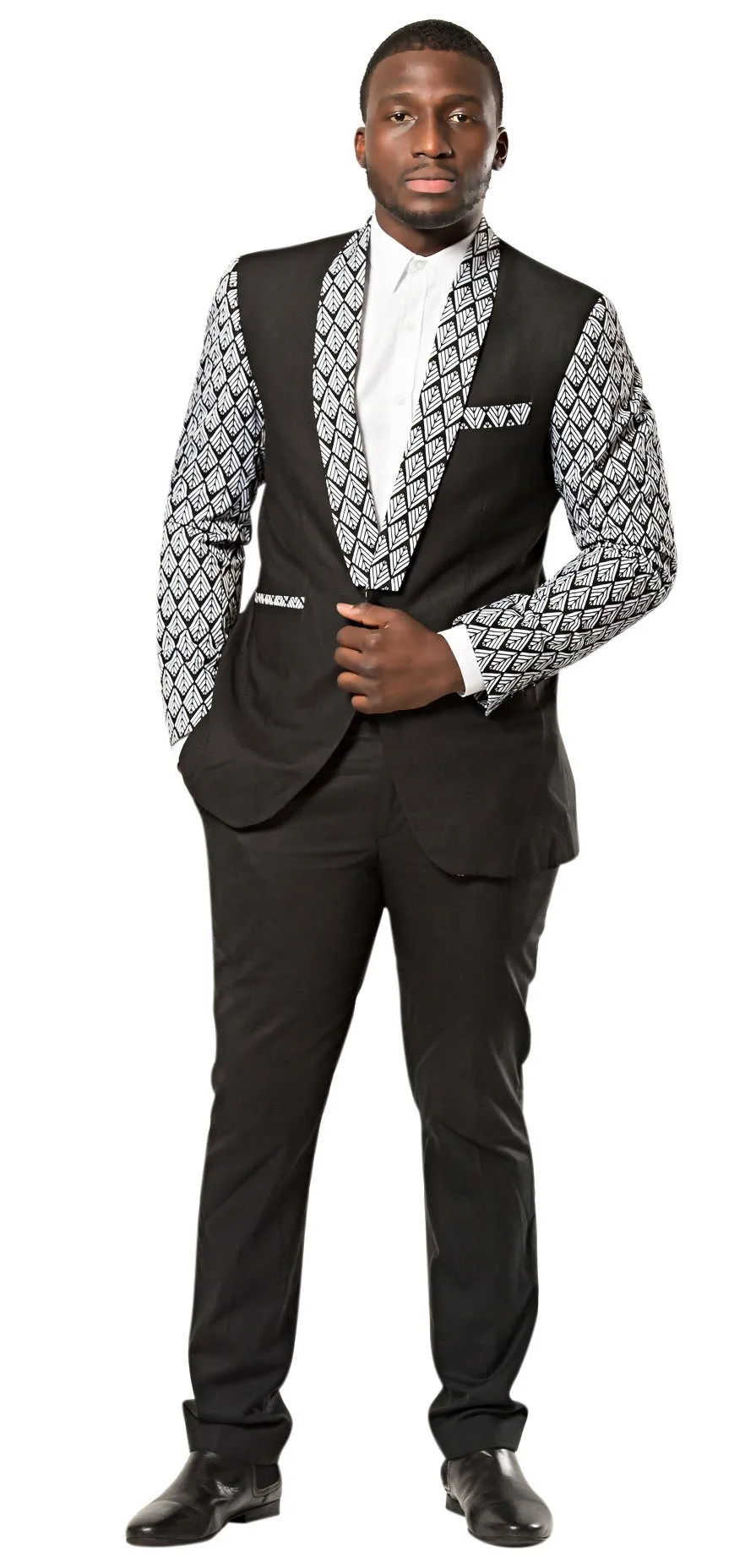 Zane Black and White Men's African Print Blazer (Blazer & Pant)